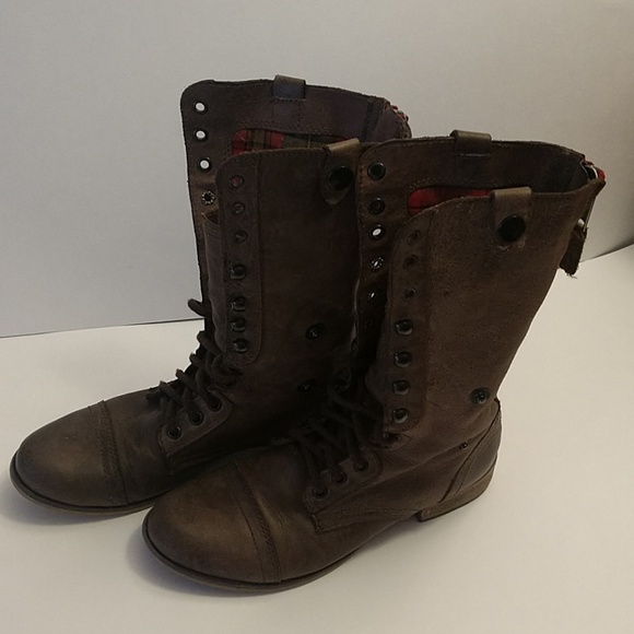 Steve Madden distressed fold over combat boots - Picture 2 of 8